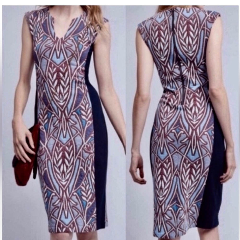 Anthropologie HD in Paris Cleo Jacquard Midi Blue and Purple Dress size XS